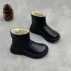 Zapatos de Invierno Originales Hechos a Mano de Cuero Genuino y Algodón, Botas de Nieve de Suela Gruesa, Piel de Vaca de Primera Capa, Botas Cálidas de Algodón Forradas de Felpa, Botas Casuales para Mujer