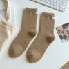 Calcetines de terciopelo australiano engrosado para Otoño e Invierno, color liso, longitud estándar hasta la mitad de la pantorrilla, calcetines peludos para mujer, serie marrón de Corea del Sur, calcetines para el puerperio