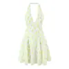 Vestido Mini de Gasa con Estampado Floral de Limones para Mujer, Verano 2025, Estilo Europeo y Americano, Cuello Halter 7596