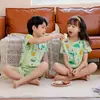 Traje Infantil de Manga Corta, Algodón Puro, Ropa de Verano para Niños y Niñas, Ropa Nueva para el Hogar con Aire Acondicionado, Pijama Delgado de Verano para Bebés y Niños