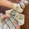 Calcetines de Rayas para Mujer, Calcetines de Media Pantorrilla, Estilo Primavera y Verano, Calcetines Finos de Algodón, Malla Transpirable, Estilo Coreano, Etiqueta de Tela, Calcetines Cortos de Moda