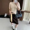 26 Tricô de Cashmere Suave Estilo Coreano para Outono Inicial, Gola Alta Meia, Manga Curta, Modelo Solto 60609
