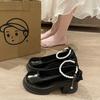Estilo Fada Salto Grosso com Saia Sapatos Pequenos de Couro Celebridade da Internet Moda Doce Francês Aumentar Altura Sapatos Mary Jane Novo Estilo Verão e Outono 2025