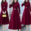 Vestido Polo Elegante y con Estilo de Color Sólido con Botones, Estilo Mamá, Ceñido a la Cintura, Manga Larga, Línea A, Largo, Nuevo Estilo Primavera y Otoño para Mujer