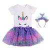 Conjunto de Vestido Europeu e Americano para Meninas 2026 Algodão Camiseta Estampada Manga Curta Saia Tutu de Tela Estrela e Lua com Forro e Faixa de Cabelo Incluídos