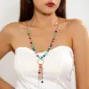 Cadena de Suéter con Colgante Vintage Turquesa Transfronterizo Europeo y Americano con un Diseño Único, Collar Largo con Borla en Forma de Corazón Redondo para Mujer, Otoño e Invierno