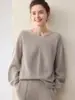Suéter de cachemira pura sin costuras con cuello en V estilo perezoso para mujer, otoño e invierno, tejido inverso, mangas de farol, suéter de punto, top de abrigo para ir al trabajo