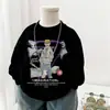 Camiseta infantil de algodão manga longa da moda, coleção primavera/outono 2026, design estiloso de gato para meninos, peça básica fashion para meninos, qualidade de exportação