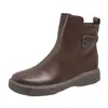 Botas de Invierno Nuevas Redondas con Cremallera Lateral para Mujer Botines Cortos de Suela Gruesa Planos Estilo Británico Botines Cortos Retro Talla Grande