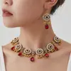 Conjunto de Colar e Brincos de Moda Europeia e Americana Estilo Étnico do Oriente Médio Corte Retrô Gota de Cristal Elegante Exagerado Feminino