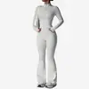 Conjunto de Roupa de Yoga Nude com Zíper Transfronteiriço Gola Alta Justo Cintura Alta Roupa de Fitness Feminina Conjunto de Yoga Esportivo de Duas Peças