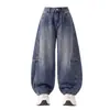 Pantalones Vaqueros de Guadaña para Niñas 2026 Otoño Nueva Moda Casual Largos para Niños Mayores con Cintura Elástica y Piernas Anchas para Otoño