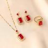 Conjunto de Brincos Colar Anel Geométricos de Cristal Zircônia Esmeralda Clássico Retro High-End Corrente para Clavícula Joias
