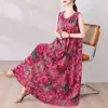 Vestido de algodão e seda plus size super emagrecedor e que valoriza a silhueta, estilo novo para usar por cima, vestido casual A-line floral sem mangas solto e jovial