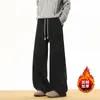 Calça de Moletom com Forro de Fleece Chenille Masculina de Inverno Espessa Quente Calças Retas Largas Casuais Calças Estilo Scimitar Americano