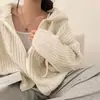 Suéter folgado com capuz e zíper duplo torcido outono e inverno novo manga longa estilo coreano jaqueta cardigã de tricô preguiçoso feminino