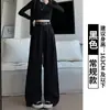 Calça de Tergal para Terno Feminino, Novo Estilo Outono e Inverno, Calças com Forro de Lã, Calças Slim Retas, Calças Casuais Petite Estreitas de Perna Larga