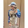 Otoño 2026 Nuevo Estilo Americano Moderno Casual Camiseta de Manga Larga Waffle con Estampado de Estrellas Desgastada para Hombre