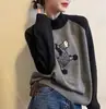 Estilo Coreano Manga Raglan Contrastante Pequena Zebra Desenho Animado Tricô Outono e Inverno 2025 Novo Tricô Macio Aderente Top Base para Mulheres