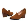 Zapatos de moda transfronterizos para mujer talla 35-43, tacones altos de punta fina de gamuza de color liso, zapatos de mujer talla grande, adecuados para todas las estaciones, estilo sin cordones