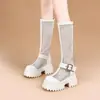 Botas largas de mujer de celebridad de internet, botas de malla fina transpirable de verano, nuevo estilo 2026, sandalias impermeables con plataforma y suela gruesa para aumentar la altura