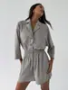 Conjunto de Camisa y Shorts Transfronterizo, Estilo Europeo y Americano, Nuevo Modelo Verano 2026, Traje Casual Holgado con Cuello de Solapa y Mangas Tres Cuartos, Conjunto de Shorts