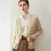 Suéter cardigan de cashmere puro com gola redonda para mulheres, jaqueta de malha solta e simples na cor sólida, novo top