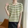 Cardigan de Seda de Gelo Vazado de Manga Curta Primavera Verão Refrescante Jaqueta de Malha Fina Versátil Temperamento Manga Curta Estilo Preguiçoso Pequeno Cardigan