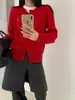 Nuevo Suéter Coreano de Otoño 2026 Color Sólido 100% Lana con Bordado de Caballo, Cuello Redondo, Manga Larga, Cárdigan de Punto Versátil para Mujer