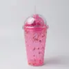 Comercio Exterior Suministro Directo Transfronterizo Más Vendido Taza de Hielo de Plástico de Doble Capa Gran Capacidad Lateral Recta Taza de Agua con Frutas Impresa con Popote Venta al Por Mayor