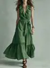Vestido Elegante de Color Sólido sin Mangas con Cuello en V y Cordones, Empalmado, Nuevo Estilo Primavera Verano Europeo y Americano para Mujer 2026