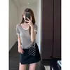 Moderna Camiseta de Punto de Manga Corta con Cuello en U para Mujer, Fresca, Cómoda, Delgada, Elástica, Adelgazante, Nueva H072403