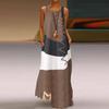 1525# Vestido Longo Feminino Sem Mangas Novo Retro Europeu e Americano com Costura de Algodão e Linho em Cor Contrastante