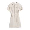 Estilo Europeo y Americano Cuello Polo Cintura Ceñida Ropa de Trabajo Vestido de Cintura Ceñida Primavera Nuevo Retro Ajustado Adelgazante Casual Falda Corta para Mujer
