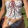 Traje de baño de mujer con top de tubo, plisado, retro, sencillo, con escote pequeño y abertura en el pecho.