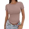 2026 Transfronterizo Casual Verano Versátil Ajustado Cuello Alto Camiseta Manga Corta Corte Delgado Chica Caliente Estilo Europeo y Americano Top
