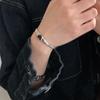 Pulsera Pesada de Corazón Negro de Plata S925 Versión Coreana para Mujer, Brazalete Abierto Vintage con Lazo de Moda, Joyería Creativa para la Mano