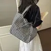 Bolso Tote de Estilo Coreano de Nicho al por mayor para Mujer, Nuevo Modelo Verano 2026, Bolso de Hombro Tejido de Paja a Cuadros, Bolso de Doble Cara para el Hombro
