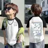 Camiseta de Manga Corta para Niños con Bloques de Color, Nuevo Estilo Verano 2026, Top de Patchwork de Media Manga Infantil de Moda
