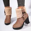 Botas Martin de tamanho grande para comércio exterior em estoque, novo estilo outono e inverno 2026, botas femininas da moda com zíper lateral de strass, botas quentes de algodão de salto alto