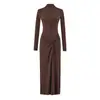 Do2601-25 Estilo Novo de Inverno Estilo Americano Vestido Puro Desejo de Gola Alta com Design de Dobra na Cintura, Vestido de Manga Longa Ajustado e que Valoriza a Figura