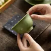 Caramelo Verde Pequena Tangerina Verde Polvilhada Ouro Prensado Caneca de Mão Cerâmica Master Cup Xícara de Chá Novo Estilo Chinês Imitação Dinastia Song Retro Conjunto de Chá Xícara Única