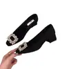 Sapatos de Salto Bloco Quadrados com Strass para Mulheres, Novos Sapatos de Salto Alto High-End para Primavera e Outono 2025, Elegantes Sapatos para o Dia a Dia
