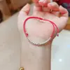 Pulsera de Abalorio de Cara Sonriente de Plata Pura 990, Tamaño Ajustable, Sencilla y Única, Pulsera Versátil de Cuerda Tejida