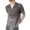 Camiseta de Punto Vintage con Degradado Estilo Old Money para Hombre, Chaqueta Cardigan Retro Americana Perezosa con Cuello Polo Calado