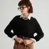 [100% Lã] Estilo Outono Inicial 2025 Suéter de Lã Exquisito de Cor Sólida com Gola Redonda e Trança para Mulheres