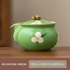 Olla portátil de cerámica kapok pintada a mano con LED en polvo con bolsa bordada para dos tazas, taza rápida portátil para viajes al aire libre