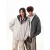 Tiro real 460g sudadera con capucha de bloques de color para hombre y mujer, chaqueta holgada para pareja, top deportivo de alta gama, de moda