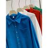 Foto real en stock Otoño e Invierno Camisa de manga larga de pana vintage lijada para mujer 2025 Elegante suelta gruesa apilada chaqueta