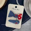 Novo Grampo de Cabelo Azul Polka Dot Doce Estilo Coreano para Crianças com Tecido de Cor Contrastante Presilha Lateral para Mechas de Cabelo para Mulheres